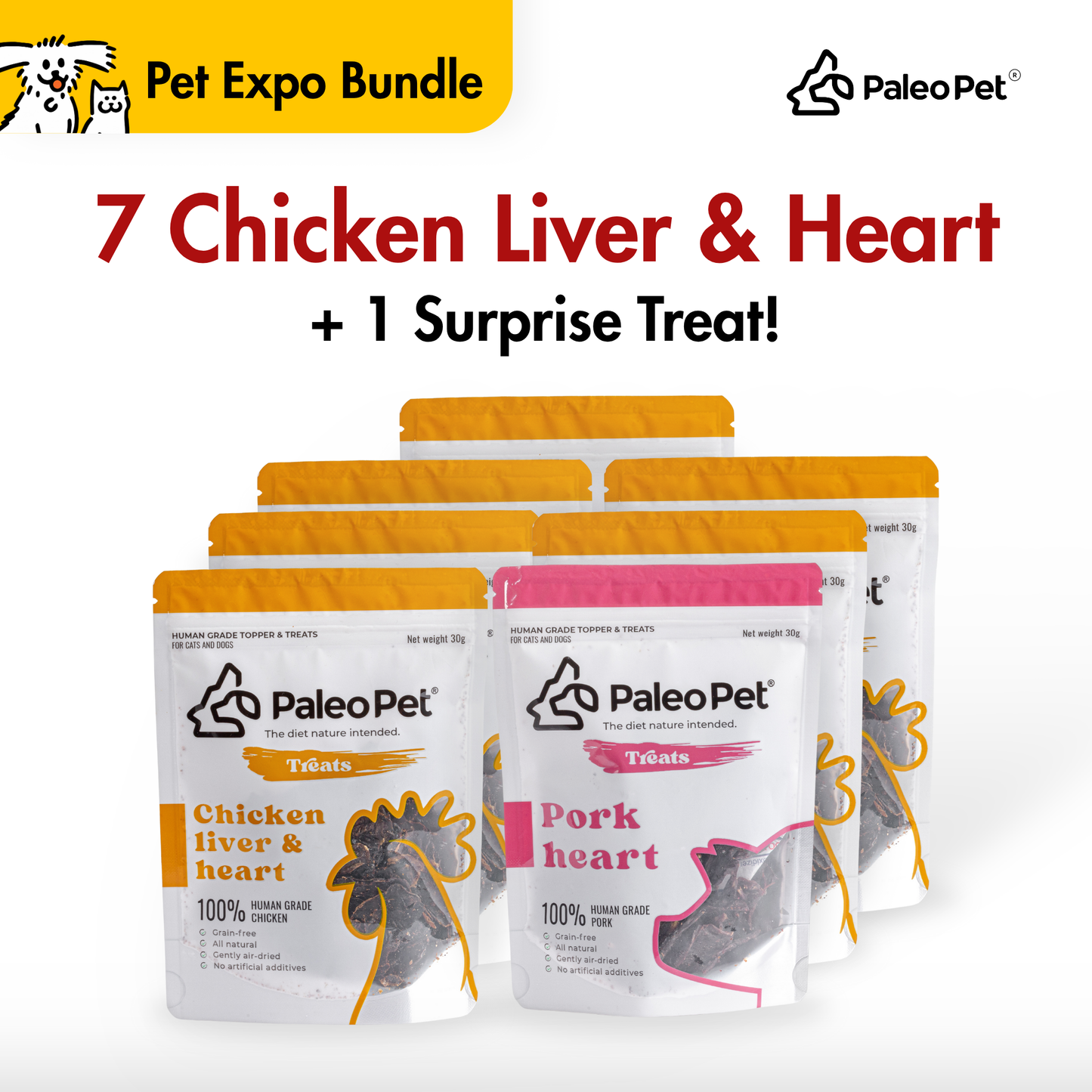 Box of 7 - Chicken liver & heart treat pouch 30g with 1 free treat