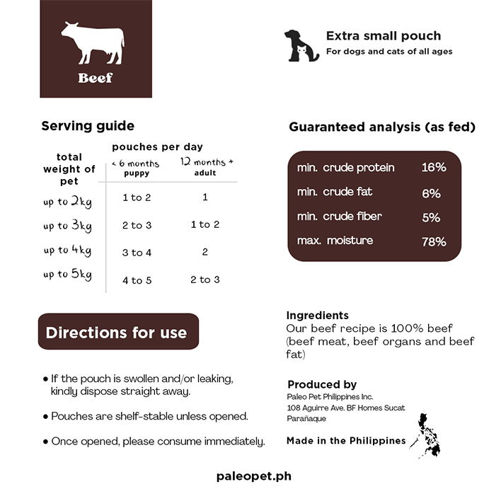 paleo pet extra small pouch beef