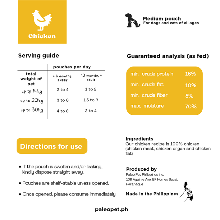 paleo pet chicken medium pouch