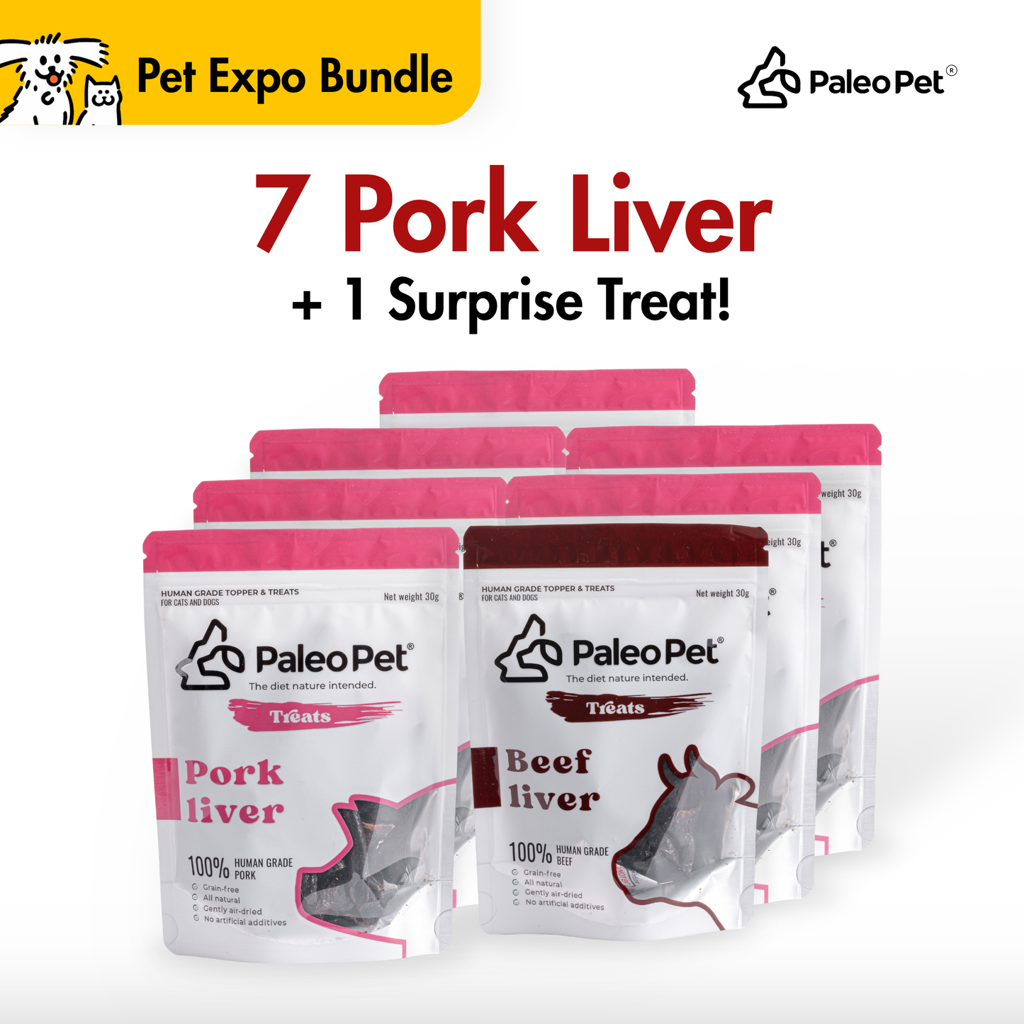 Box of 7 - Pork liver treat pouch 30g with 1 free treat