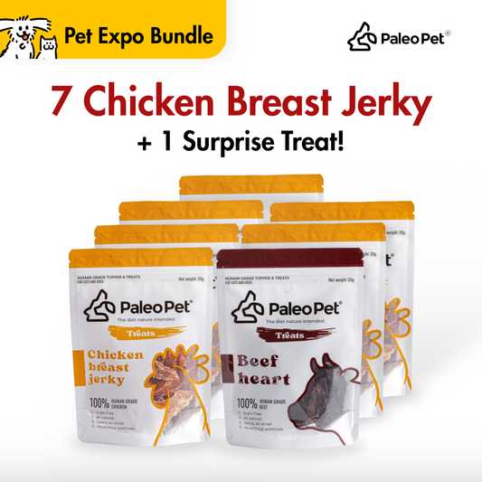 Box of 7 - Chicken breast jerky pouch 30g with 1 free treat