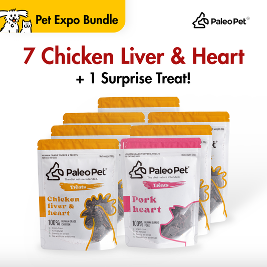 Box of 7 - Chicken liver & heart treat pouch 30g with 1 free treat