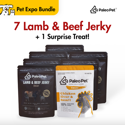 Box of 7 - Lamb and beef jerky for cats and dogs 30g with 1 free treat