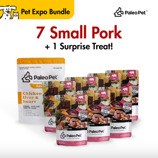 Box of 7 - Pork small meat pouch 130g with 1 free treat