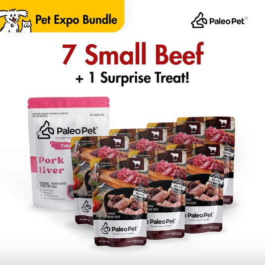 Box of 7 - Beef small meat pouch 130g with 1 free treat