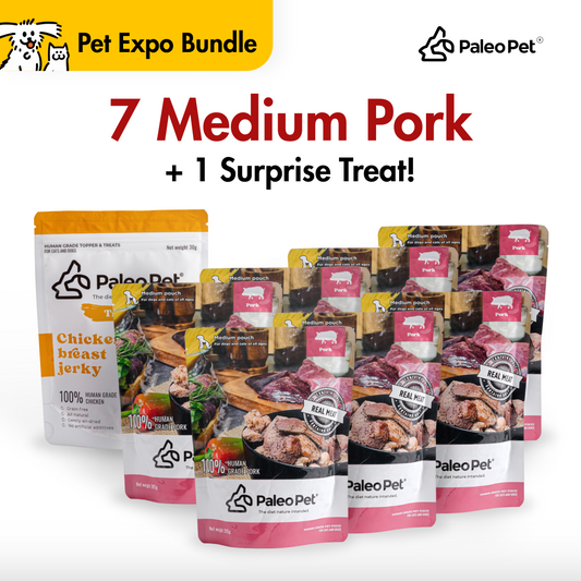 Box of 7 - Pork medium meat pouch 285g with 1 free treat