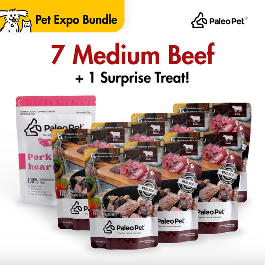 Box of 7 - Beef medium meat pouch 285g with 1 free treat